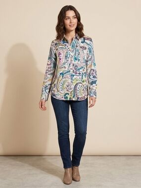 Talbots Paisley Button-Front Blouse - Multi-Color Size Med Petite